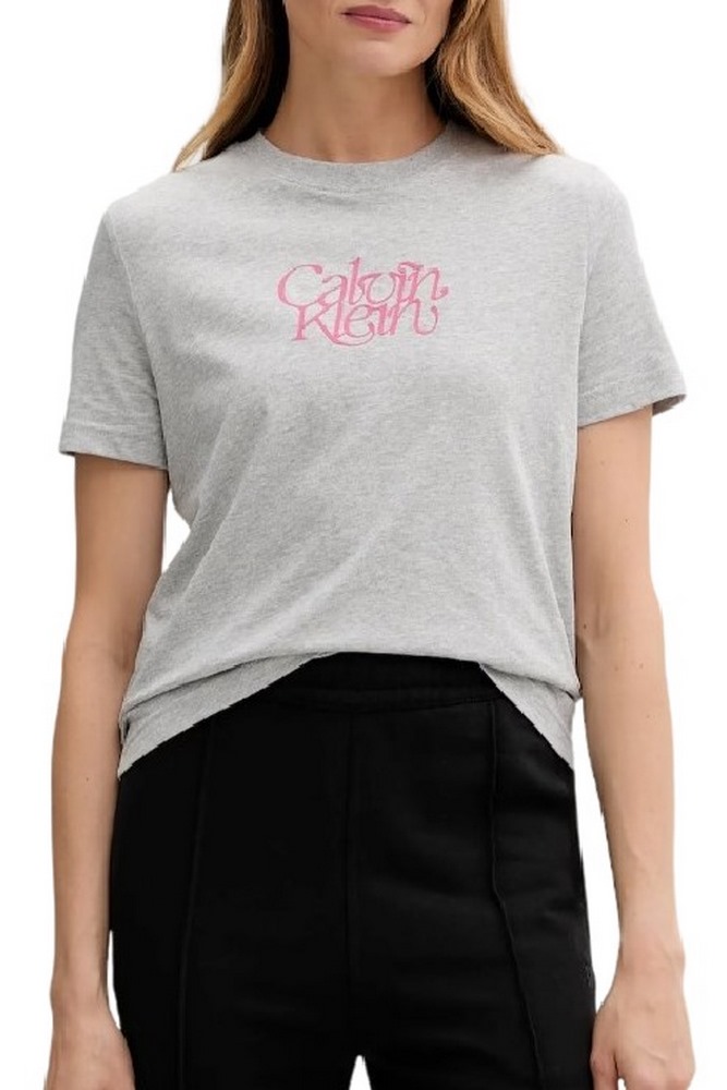 CALVIN KLEIN JEANS FITTED SCRIPT CALVIN KLEIN T-SHIRT ΜΠΛΟΥΖΑ ΓΥΝΑΙΚΕΙΑ GREY