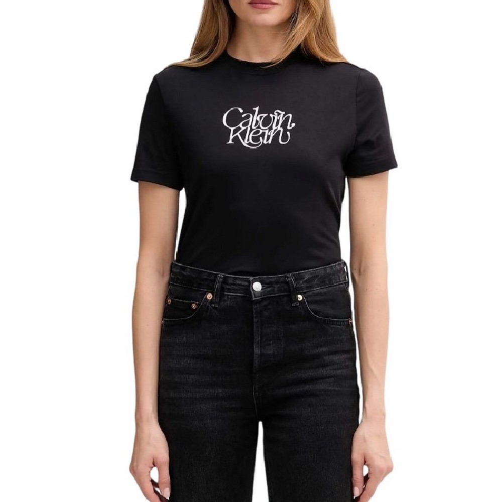 CALVIN KLEIN JEANS FITTED SCRIPT CALVIN KLEIN T-SHIRT ΜΠΛΟΥΖΑ ΓΥΝΑΙΚΕΙΑ BLACK