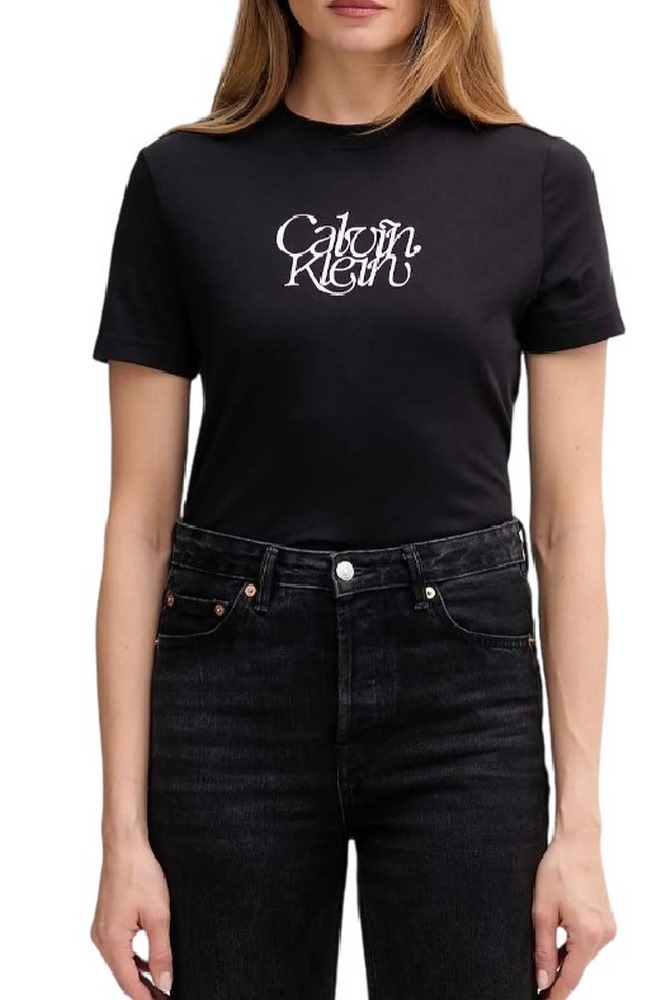 CALVIN KLEIN JEANS FITTED SCRIPT CALVIN KLEIN T-SHIRT ΜΠΛΟΥΖΑ ΓΥΝΑΙΚΕΙΑ BLACK