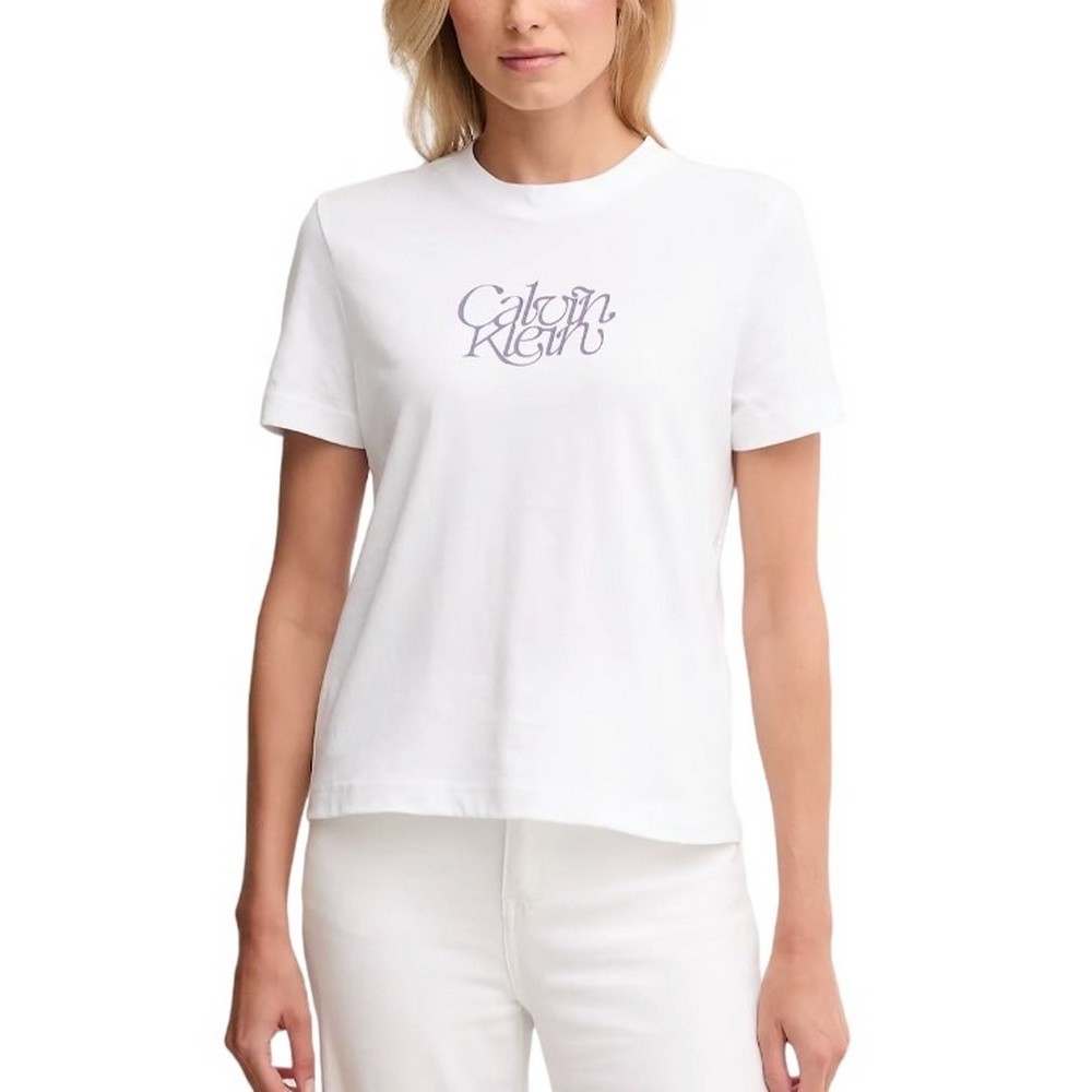 CALVIN KLEIN JEANS FITTED SCRIPT CALVIN KLEIN T-SHIRT ΜΠΛΟΥΖΑ ΓΥΝΑΙΚΕΙΑ WHITE