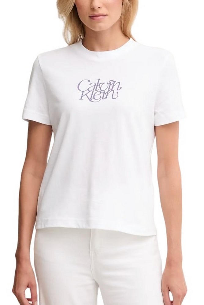 CALVIN KLEIN JEANS FITTED SCRIPT CALVIN KLEIN T-SHIRT ΜΠΛΟΥΖΑ ΓΥΝΑΙΚΕΙΑ WHITE