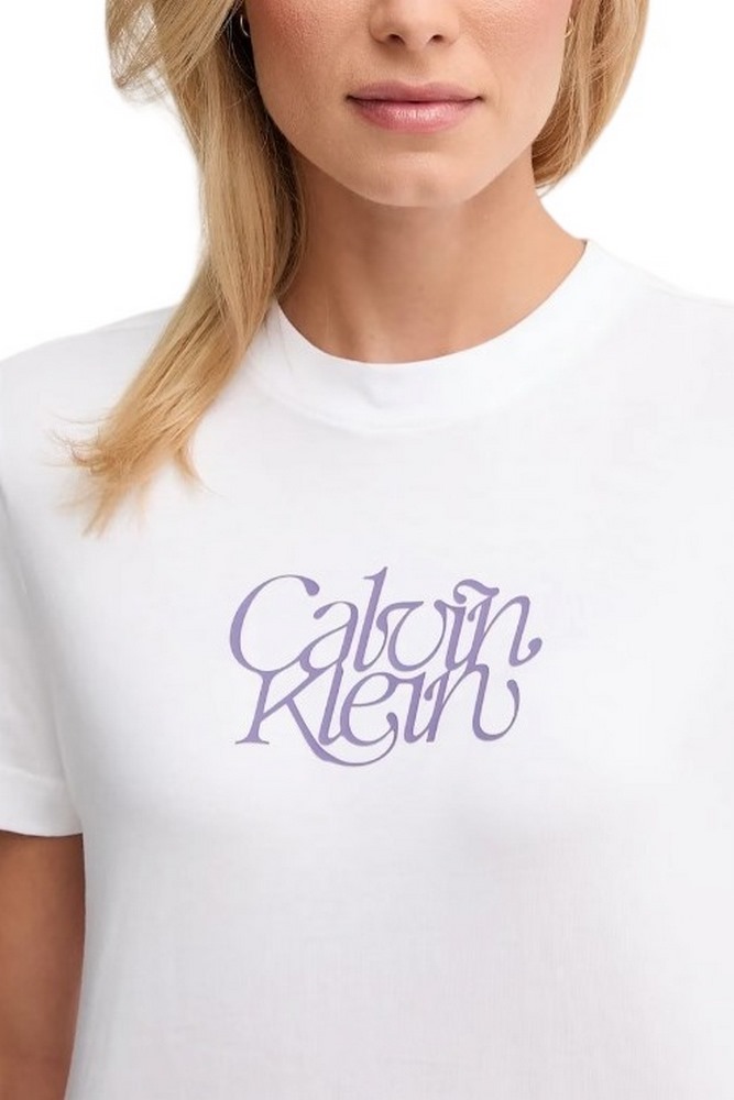 CALVIN KLEIN JEANS FITTED SCRIPT CALVIN KLEIN T-SHIRT ΜΠΛΟΥΖΑ ΓΥΝΑΙΚΕΙΑ WHITE