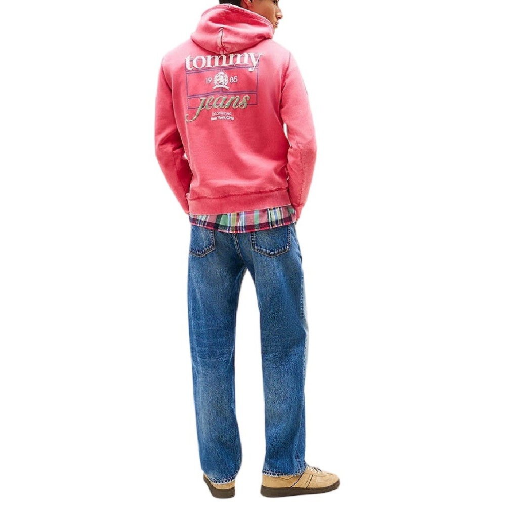 TOMMY JEANS REG WASHED CREST PLAY HOOD ΜΠΛΟΥΖΑ ΦΟΥΤΕΡ ΑΝΔΡΙΚΗ CORAL
