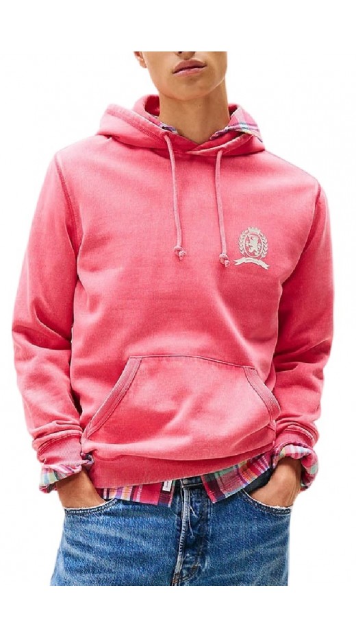 TOMMY JEANS REG WASHED CREST PLAY HOOD ΜΠΛΟΥΖΑ ΦΟΥΤΕΡ ΑΝΔΡΙΚΗ CORAL