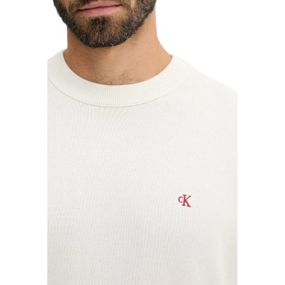 CALVIN KLEIN JEANS LS CTTN ESY FT CRWNK ΜΠΛΟΥΖΑ ΠΛΕΚΤΗ  ΑΝΔΡΙΚΗ OFF WHITE