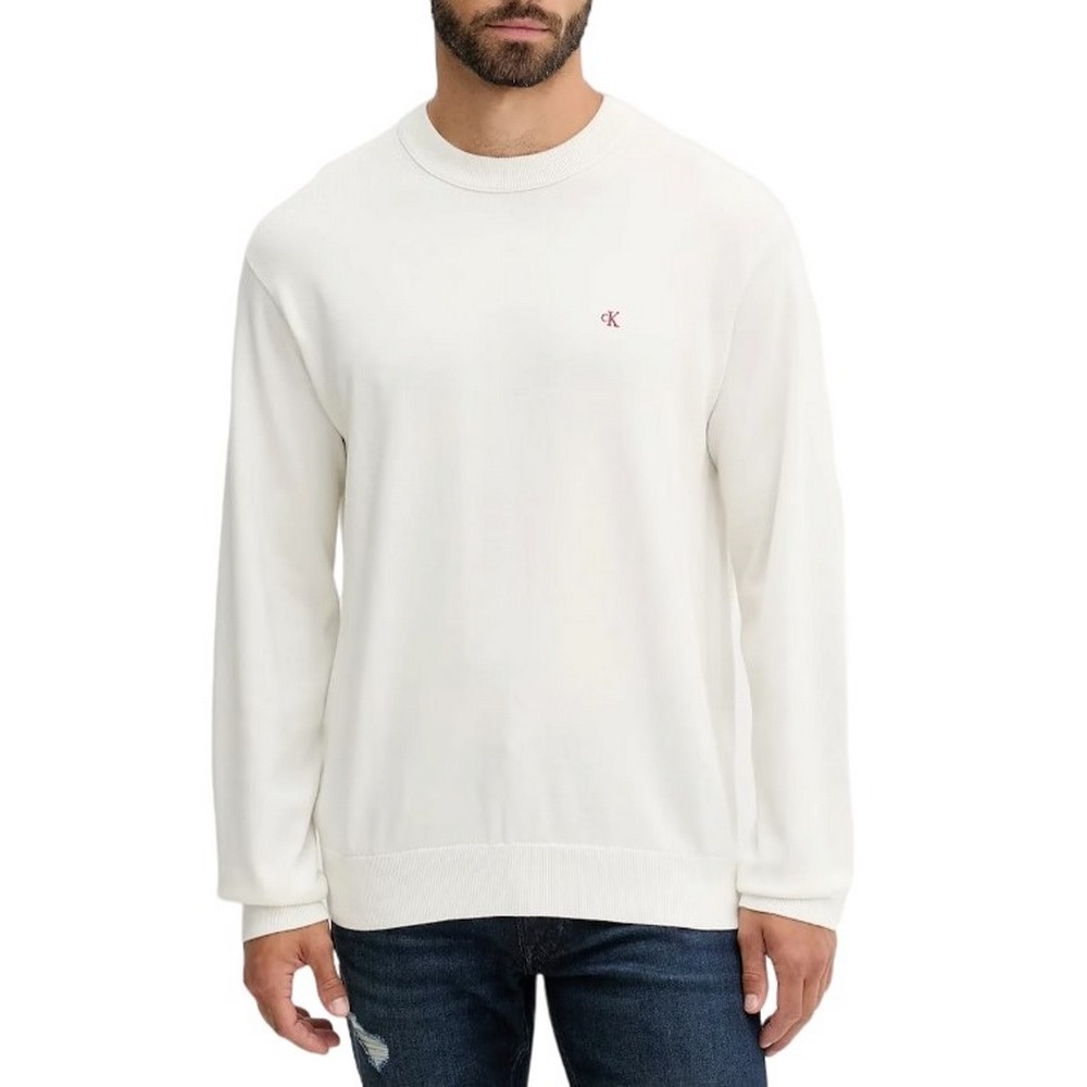 CALVIN KLEIN JEANS LS CTTN ESY FT CRWNK ΜΠΛΟΥΖΑ ΠΛΕΚΤΗ  ΑΝΔΡΙΚΗ OFF WHITE