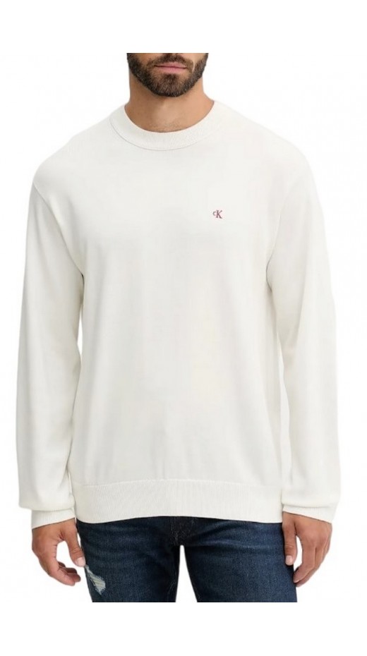 CALVIN KLEIN JEANS LS CTTN ESY FT CRWNK ΜΠΛΟΥΖΑ ΠΛΕΚΤΗ  ΑΝΔΡΙΚΗ OFF WHITE