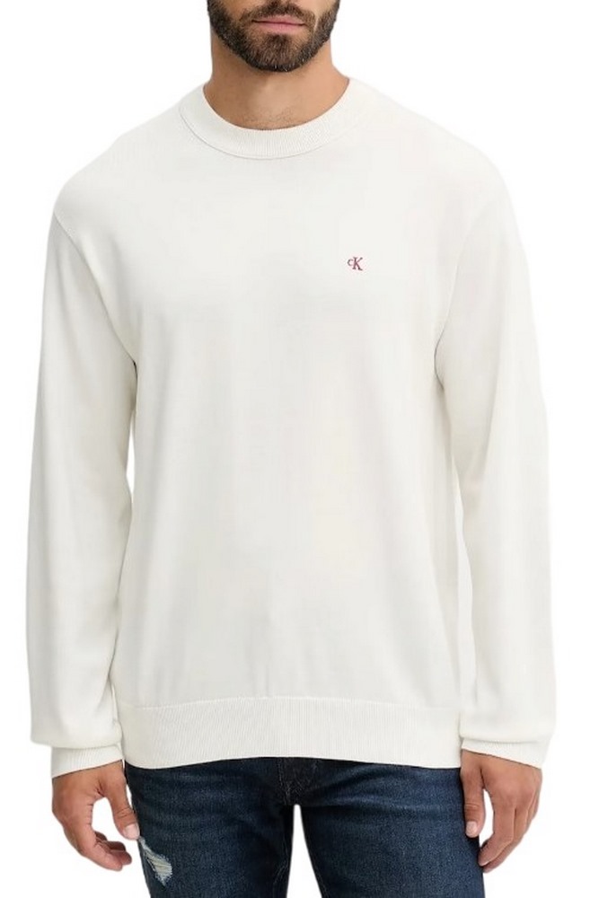 CALVIN KLEIN JEANS LS CTTN ESY FT CRWNK ΜΠΛΟΥΖΑ ΠΛΕΚΤΗ  ΑΝΔΡΙΚΗ OFF WHITE