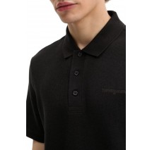 TOMMY JEANS REG WAFFLE SCRIPT POLO T-SHIRT ΜΠΛΟΥΖΑ ΑΝΔΡΙΚΗ BLACK