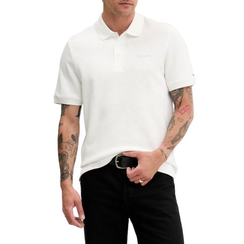 TOMMY JEANS REG WAFFLE SCRIPT POLO T-SHIRT ΜΠΛΟΥΖΑ ΑΝΔΡΙΚΗ OFF WHITE