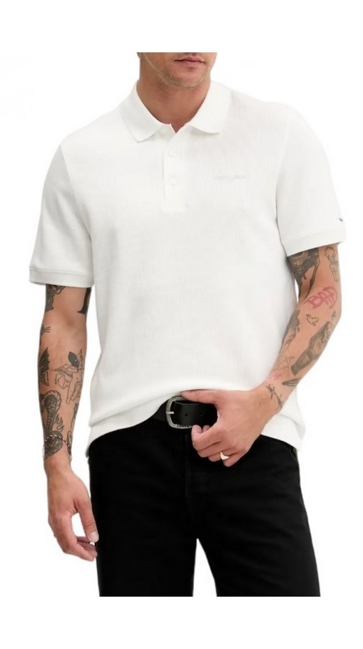 TOMMY JEANS REG WAFFLE SCRIPT POLO T-SHIRT ΜΠΛΟΥΖΑ ΑΝΔΡΙΚΗ OFF WHITE