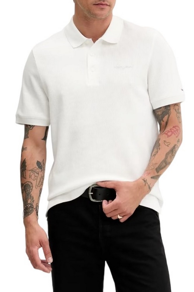 TOMMY JEANS REG WAFFLE SCRIPT POLO T-SHIRT ΜΠΛΟΥΖΑ ΑΝΔΡΙΚΗ OFF WHITE