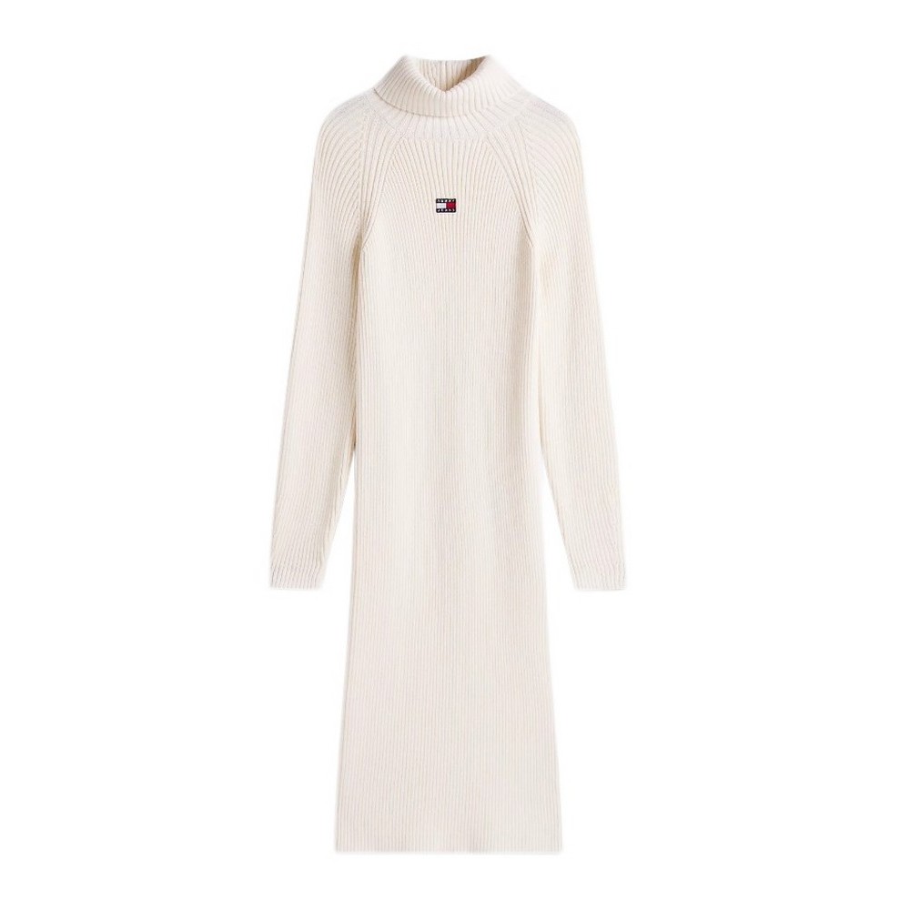 TOMMY JEANS MOCKNECK BADGE SWEATER DRESS ΦΟΡΕΜΑ ΠΛΕΚΤΟ ΓΥΝΑΙΚΕΙΟ OFF WHITE