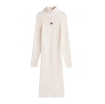 TOMMY JEANS MOCKNECK BADGE SWEATER DRESS ΦΟΡΕΜΑ ΠΛΕΚΤΟ ΓΥΝΑΙΚΕΙΟ OFF WHITE