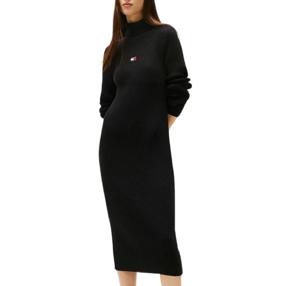 TOMMY JEANS MOCKNECK BADGE SWEATER DRESS ΦΟΡΕΜΑ ΠΛΕΚΤΟ ΓΥΝΑΙΚΕΙΟ BLACK