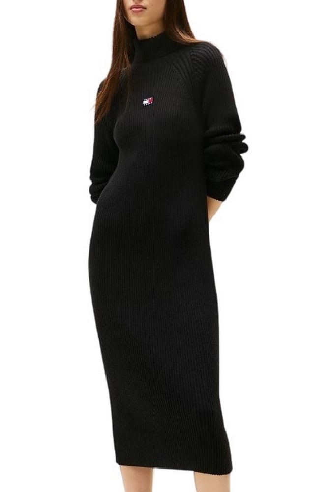 TOMMY JEANS MOCKNECK BADGE SWEATER DRESS ΦΟΡΕΜΑ ΠΛΕΚΤΟ ΓΥΝΑΙΚΕΙΟ BLACK