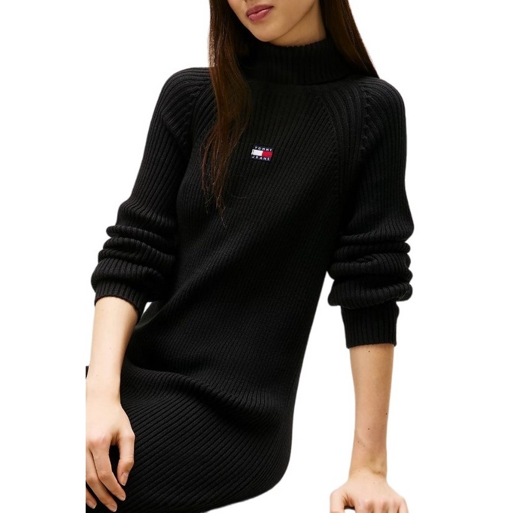 TOMMY JEANS MOCKNECK BADGE SWEATER DRESS ΦΟΡΕΜΑ ΠΛΕΚΤΟ ΓΥΝΑΙΚΕΙΟ BLACK