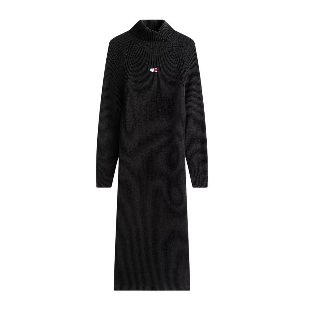 TOMMY JEANS MOCKNECK BADGE SWEATER DRESS ΦΟΡΕΜΑ ΠΛΕΚΤΟ ΓΥΝΑΙΚΕΙΟ BLACK