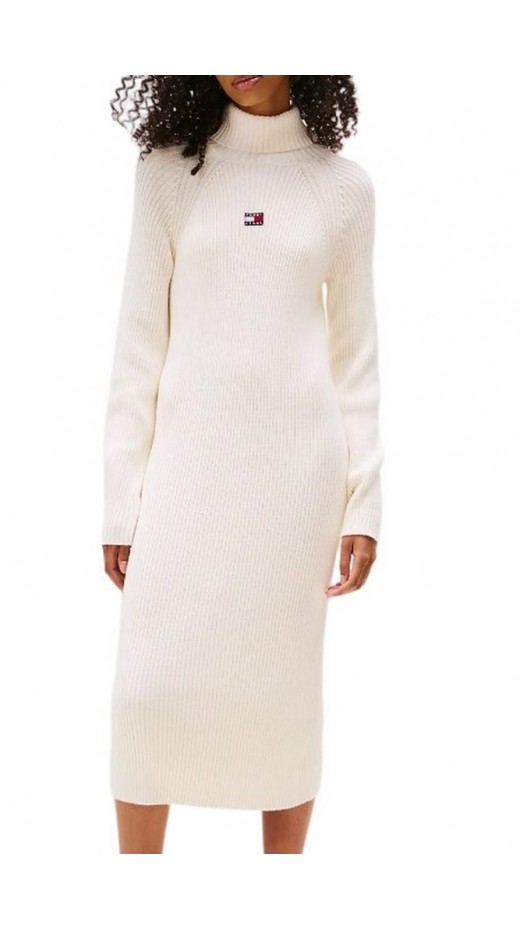 TOMMY JEANS MOCKNECK BADGE SWEATER DRESS ΦΟΡΕΜΑ ΠΛΕΚΤΟ ΓΥΝΑΙΚΕΙΟ OFF WHITE