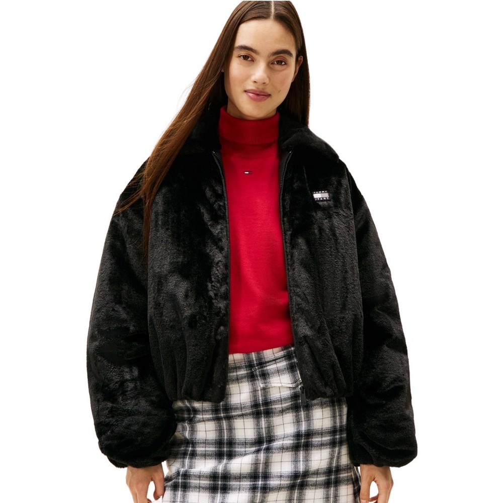 TOMMY JEANS FAUX FUR BOMBER ΜΠΟΥΦΑΝ ΓΥΝΑΙΚΕΙΟ BLACK