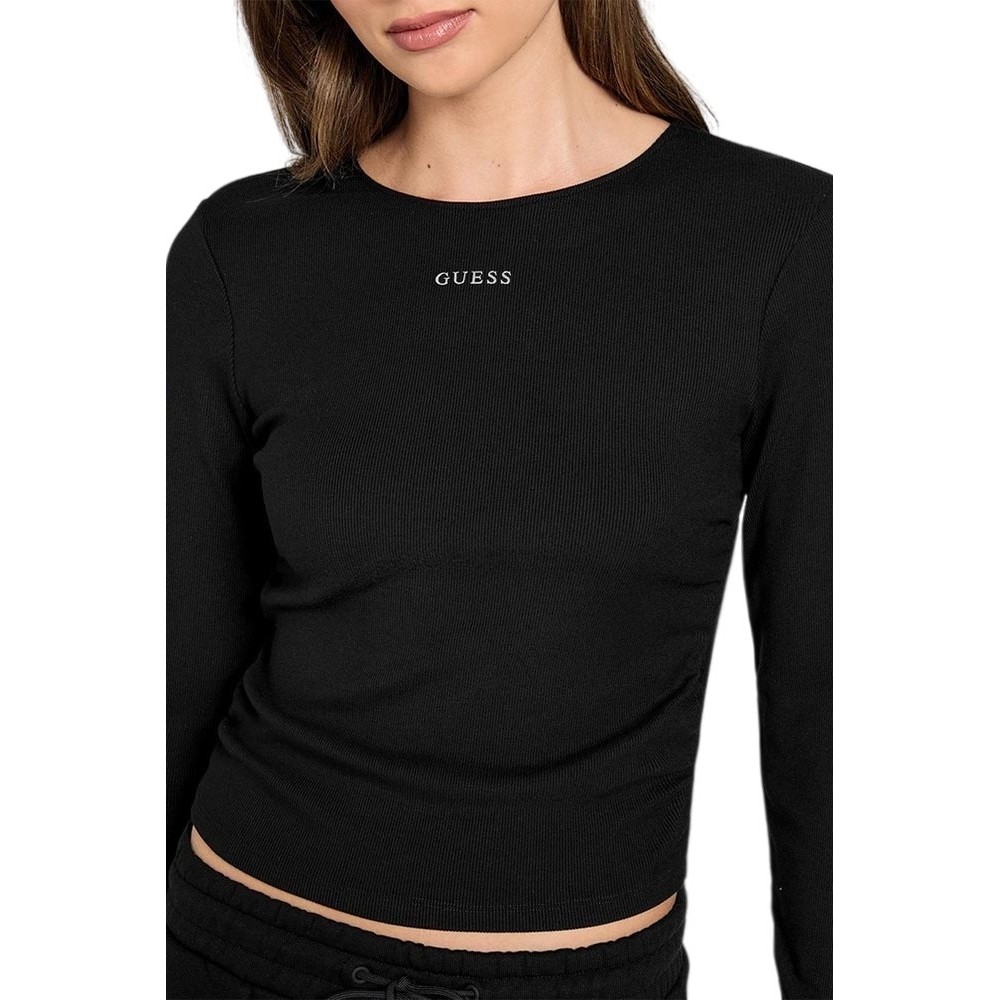 GUESS NAT RIB LS TOP ΜΠΛΟΥΖΑ ΓΥΝΑΙΚΕΙΑ BLACK