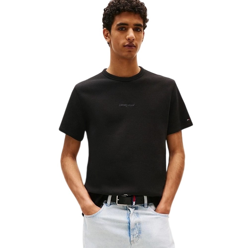 TOMMY JEANS SLIM WAFFLE SCRIPT TEE T-SHIRT ΜΠΛΟΥΖΑ ΑΝΔΡΙΚΗ BLACK