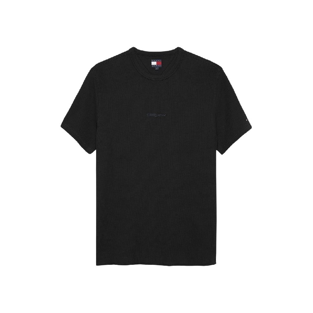 TOMMY JEANS SLIM WAFFLE SCRIPT TEE T-SHIRT ΜΠΛΟΥΖΑ ΑΝΔΡΙΚΗ BLACK