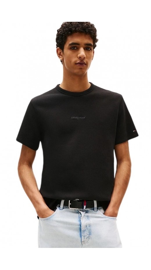 TOMMY JEANS SLIM WAFFLE SCRIPT TEE T-SHIRT ΜΠΛΟΥΖΑ ΑΝΔΡΙΚΗ BLACK