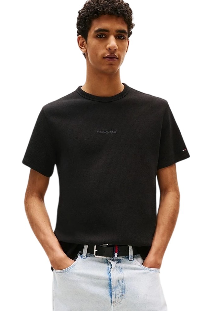 TOMMY JEANS SLIM WAFFLE SCRIPT TEE T-SHIRT ΜΠΛΟΥΖΑ ΑΝΔΡΙΚΗ BLACK