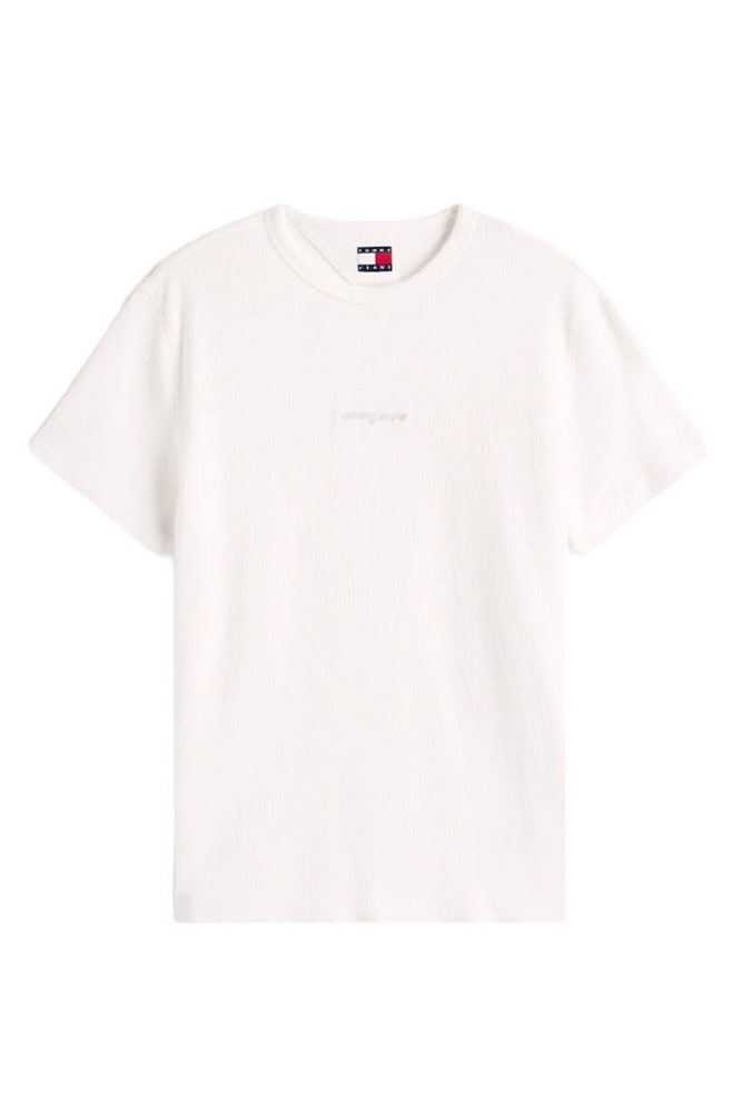 TOMMY JEANS SLIM WAFFLE SCRIPT TEE T-SHIRT ΜΠΛΟΥΖΑ ΑΝΔΡΙΚΗ OFF WHITE
