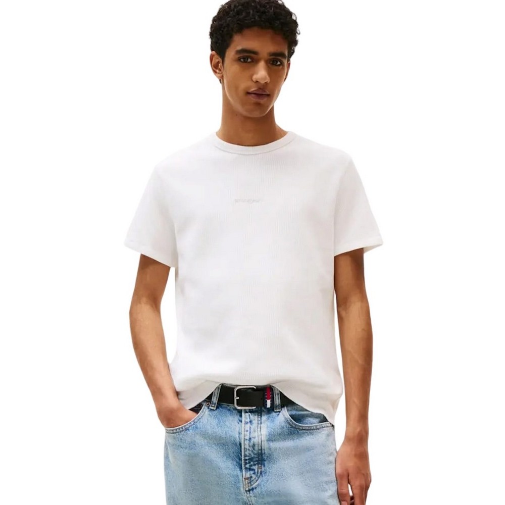 TOMMY JEANS SLIM WAFFLE SCRIPT TEE T-SHIRT ΜΠΛΟΥΖΑ ΑΝΔΡΙΚΗ OFF WHITE
