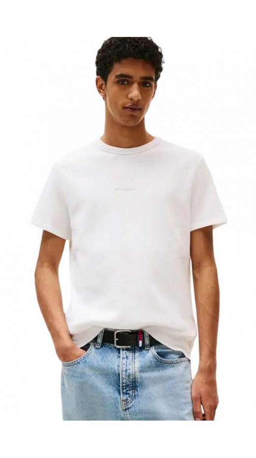 TOMMY JEANS SLIM WAFFLE SCRIPT TEE T-SHIRT ΜΠΛΟΥΖΑ ΑΝΔΡΙΚΗ OFF WHITE
