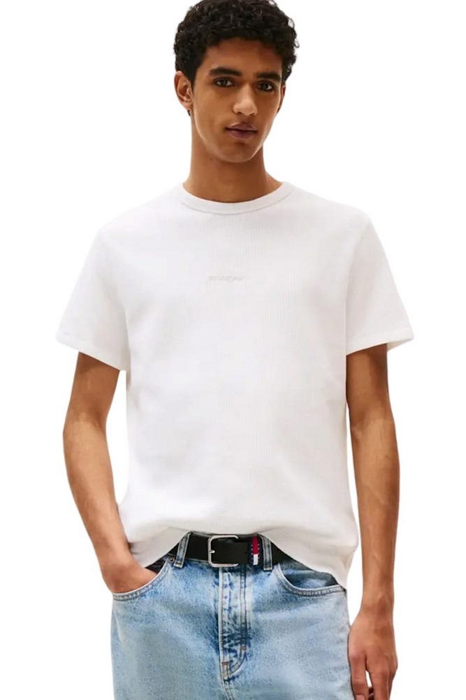 TOMMY JEANS SLIM WAFFLE SCRIPT TEE T-SHIRT ΜΠΛΟΥΖΑ ΑΝΔΡΙΚΗ OFF WHITE