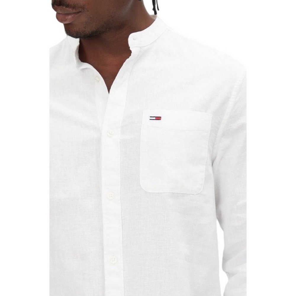 TOMMY JEANS LINEN MIX BAND COLLAR SHIRT ΠΟΥΚΑΜΙΣΟ ΑΝΔΡΙΚΟ ECRU