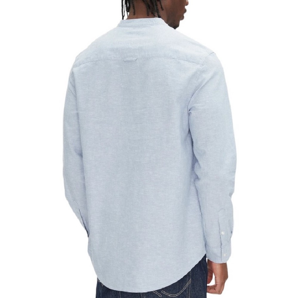 TOMMY JEANS LINEN MIX BAND COLLAR SHIRT ΠΟΥΚΑΜΙΣΟ ΑΝΔΡΙΚΟ BLUE