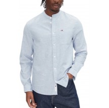 TOMMY JEANS LINEN MIX BAND COLLAR SHIRT ΠΟΥΚΑΜΙΣΟ ΑΝΔΡΙΚΟ BLUE