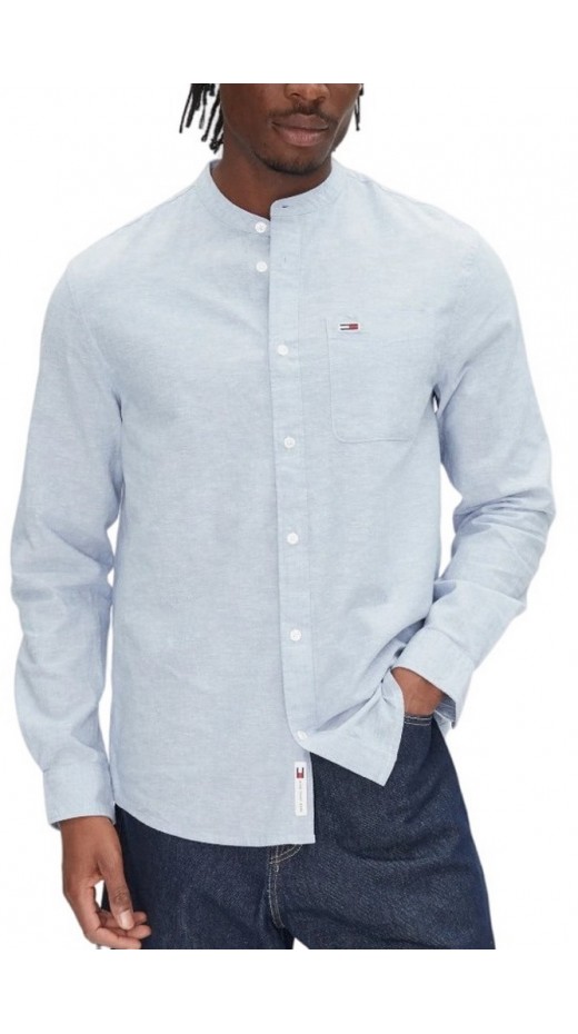 TOMMY JEANS LINEN MIX BAND COLLAR SHIRT ΠΟΥΚΑΜΙΣΟ ΑΝΔΡΙΚΟ BLUE
