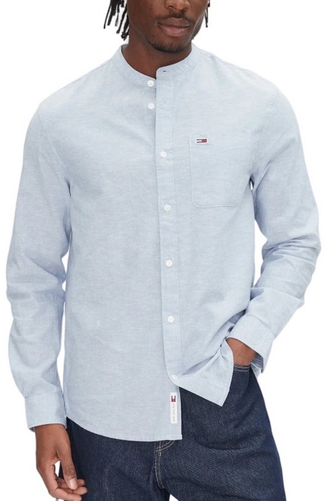 TOMMY JEANS LINEN MIX BAND COLLAR SHIRT ΠΟΥΚΑΜΙΣΟ ΑΝΔΡΙΚΟ BLUE