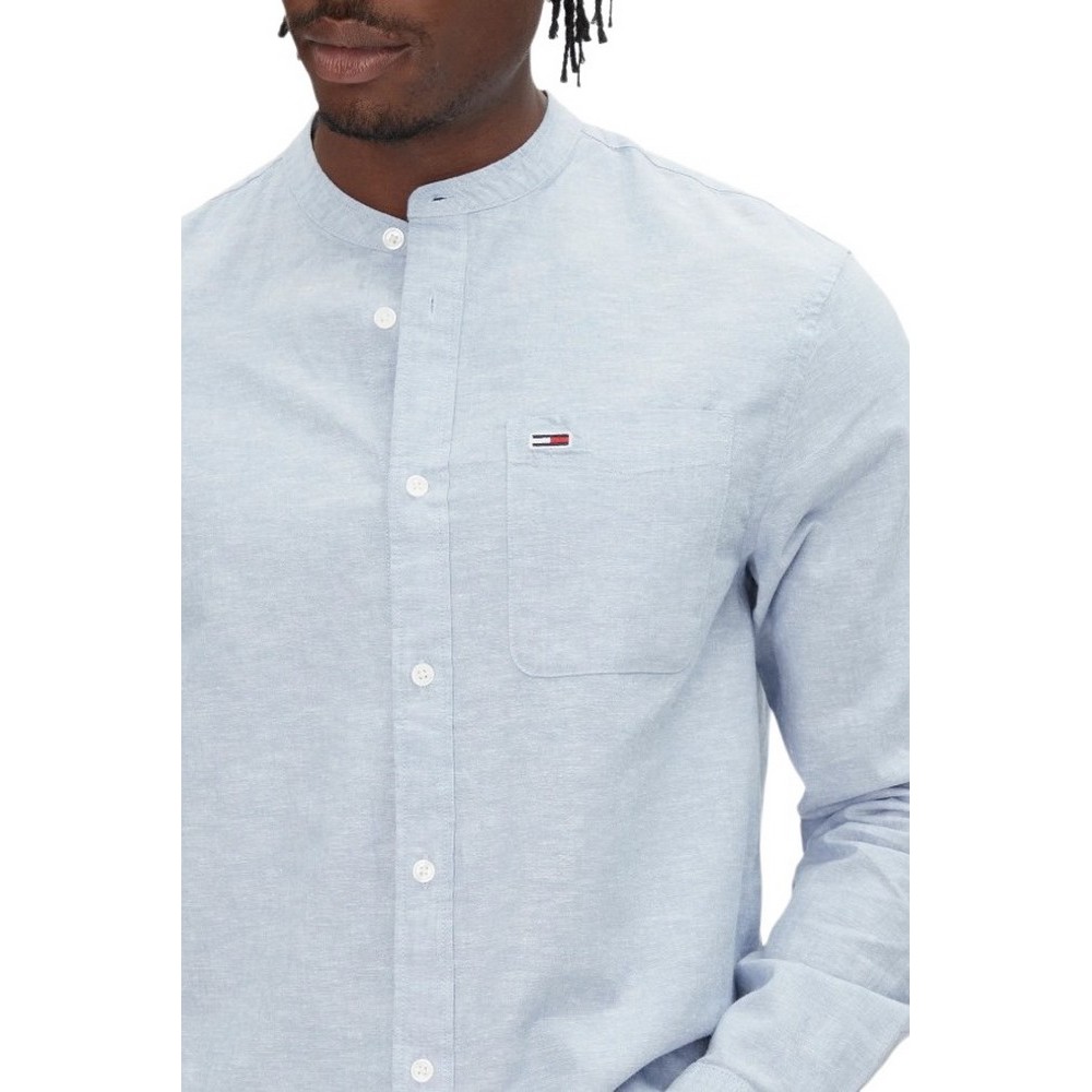 TOMMY JEANS LINEN MIX BAND COLLAR SHIRT ΠΟΥΚΑΜΙΣΟ ΑΝΔΡΙΚΟ BLUE