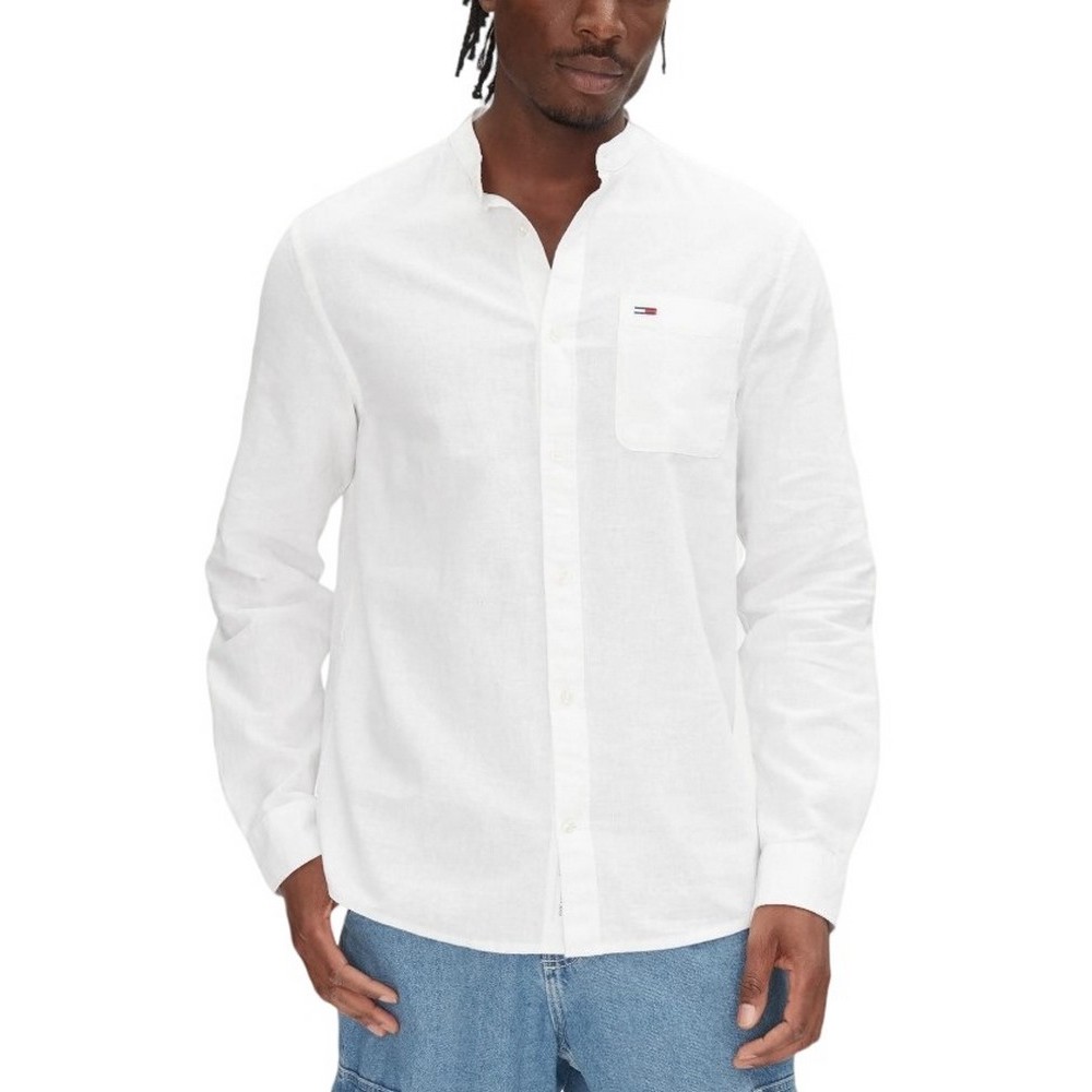 TOMMY JEANS LINEN MIX BAND COLLAR SHIRT ΠΟΥΚΑΜΙΣΟ ΑΝΔΡΙΚΟ ECRU