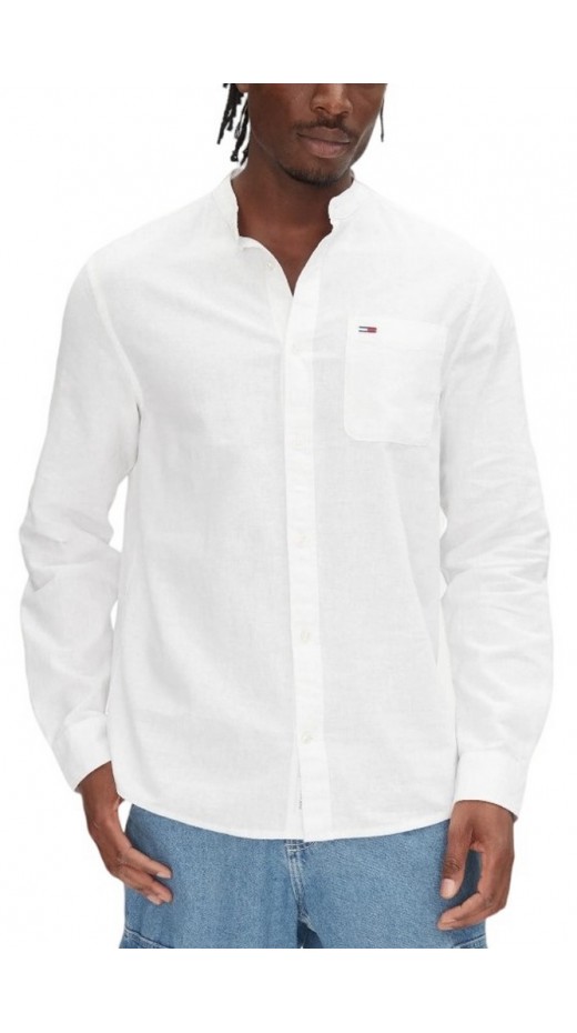 TOMMY JEANS LINEN MIX BAND COLLAR SHIRT ΠΟΥΚΑΜΙΣΟ ΑΝΔΡΙΚΟ ECRU