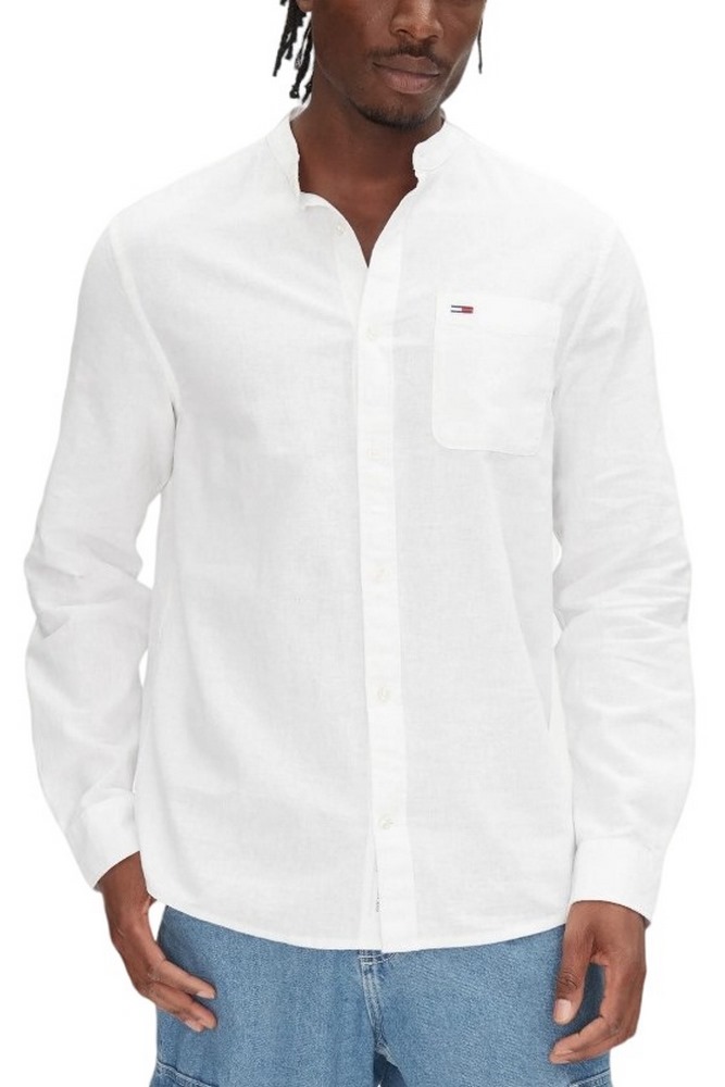 TOMMY JEANS LINEN MIX BAND COLLAR SHIRT ΠΟΥΚΑΜΙΣΟ ΑΝΔΡΙΚΟ ECRU