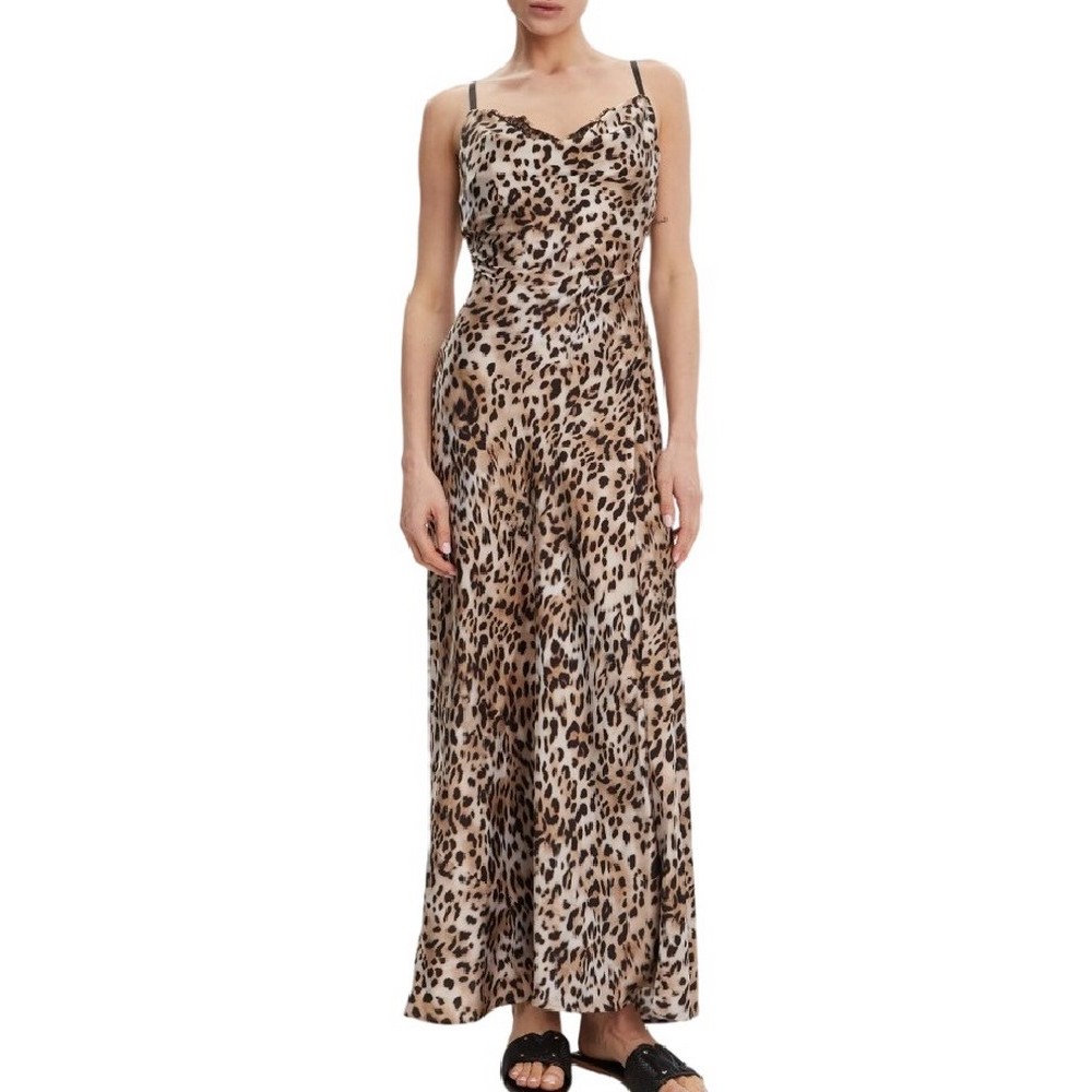 GUESS ADLE LACE NECKLINE LONG DRESS ΦΟΡΕΜΑ ΓΥΝΑΙΚΕΙΟ ANIMAL PRINT