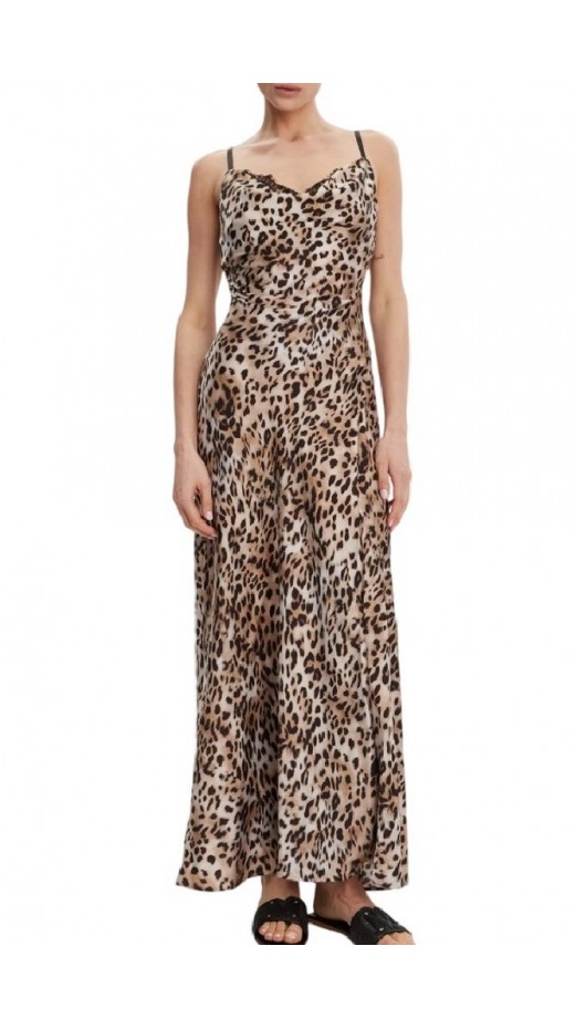GUESS ADLE LACE NECKLINE LONG DRESS ΦΟΡΕΜΑ ΓΥΝΑΙΚΕΙΟ ANIMAL PRINT
