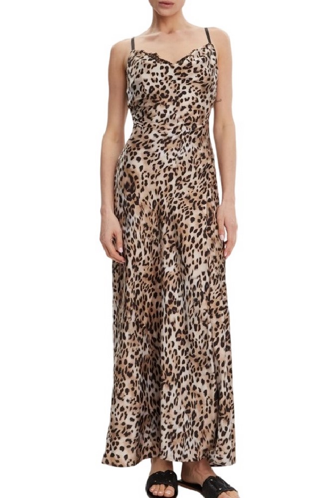 GUESS ADLE LACE NECKLINE LONG DRESS ΦΟΡΕΜΑ ΓΥΝΑΙΚΕΙΟ ANIMAL PRINT