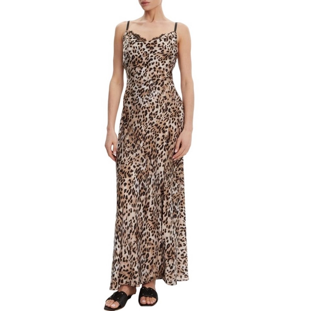 GUESS ADLE LACE NECKLINE LONG DRESS ΦΟΡΕΜΑ ΓΥΝΑΙΚΕΙΟ ANIMAL PRINT