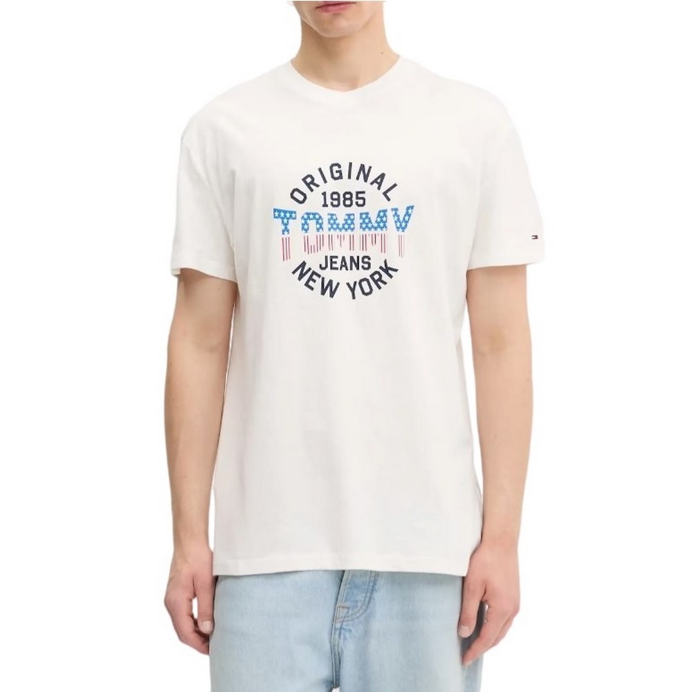 TOMMY JEANS REG USA CIRCLE GRAPH SS TE T-SHIRT ΜΠΛΟΥΖΑ ΑΝΔΡΙΚΗ WHITE