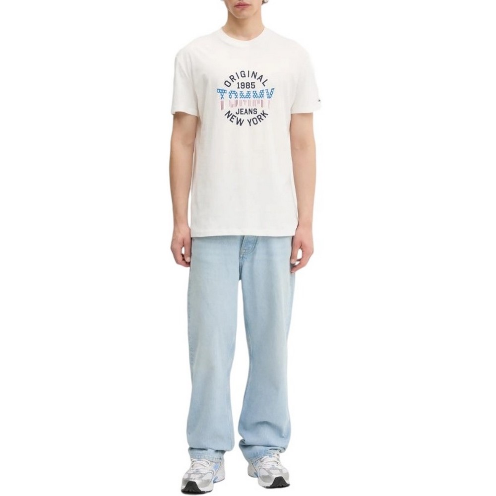 TOMMY JEANS REG USA CIRCLE GRAPH SS TE T-SHIRT ΜΠΛΟΥΖΑ ΑΝΔΡΙΚΗ WHITE