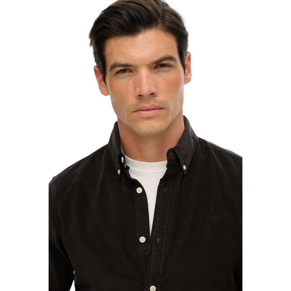 SUPERDRY D3 STUD CLASSIC NEEDLE CORD SHIRT ΠΟΥΚΑΜΙΣΟ ΑΝΔΡΙΚΟ BLACK