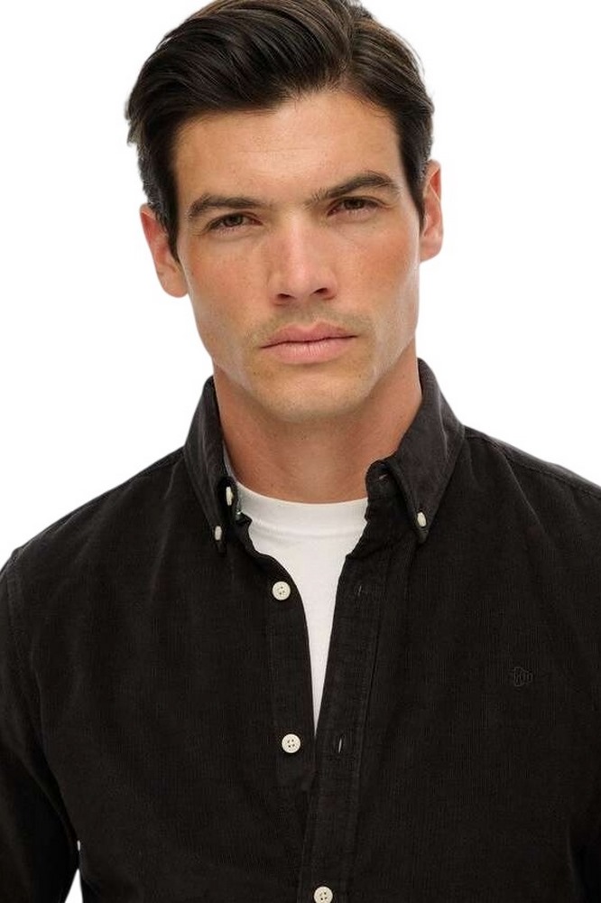 SUPERDRY D3 STUD CLASSIC NEEDLE CORD SHIRT ΠΟΥΚΑΜΙΣΟ ΑΝΔΡΙΚΟ BLACK